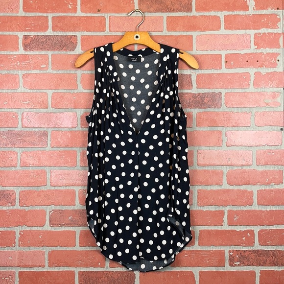 VICI Black and White Polka Dot Sleeveless V Neck Tank Blouse M - Picture 1 of 9
